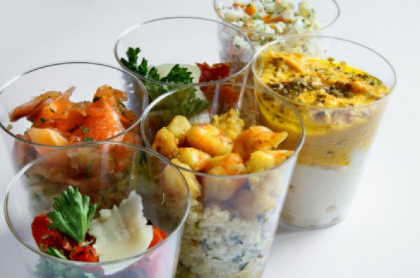 Vorspeisen im Glas, fein angerichtet vom Catering Isele